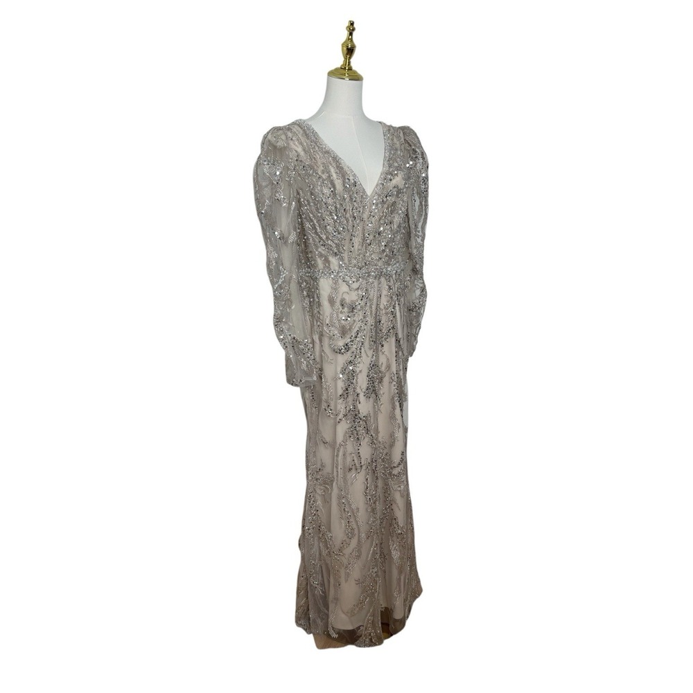 Mac Duggal‎ 20349 Mocha Embroidered Beaded Sequins Long Sleeve Gown Size 12 $998 - Picture 5 of 8